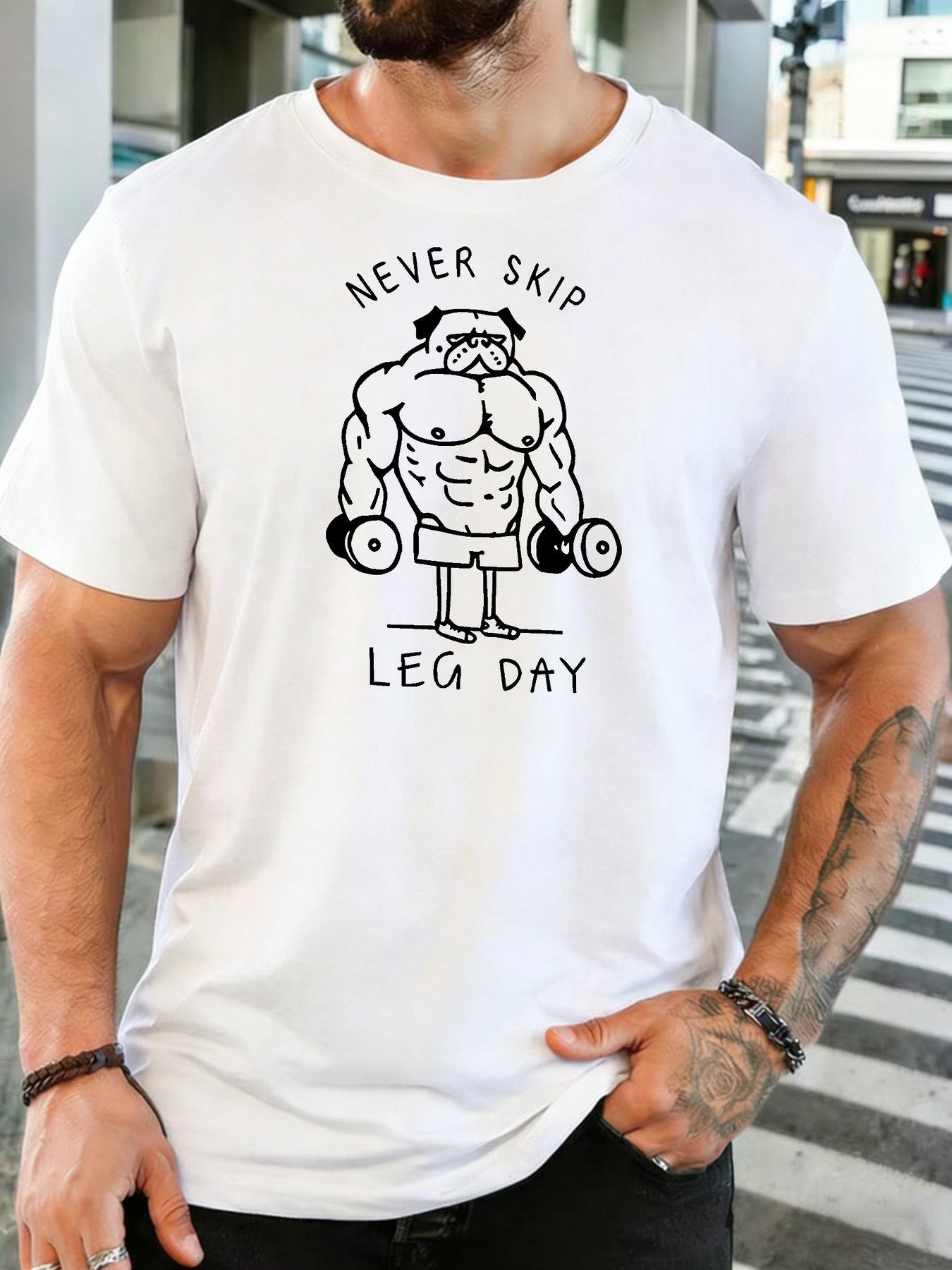 Mens Gym Fitness Muscular Pug  - Home Gym Leg Day recension och pris