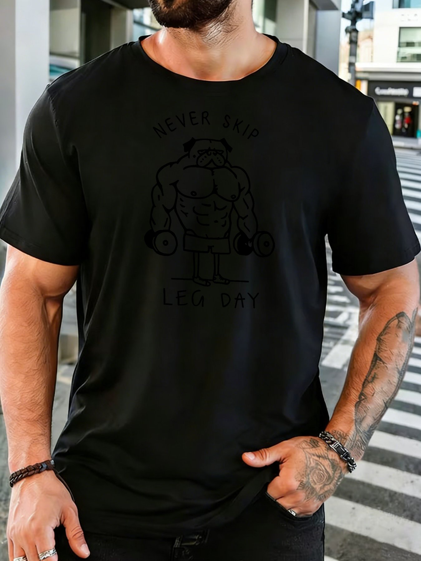 Mens Gym Fitness Muscular Pug  - Home Gym Leg Day recension och pris